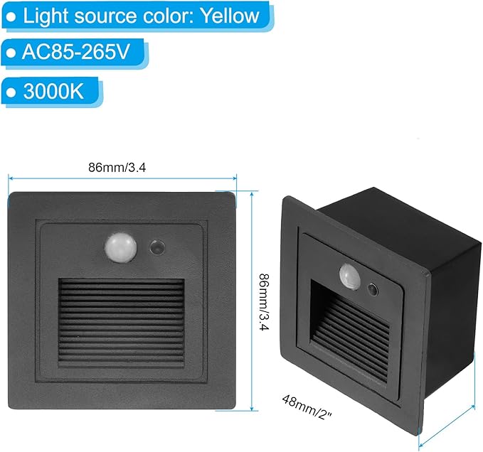 PATIKIL 3000K LED Step Light, 3W 120V Recessed Motion Sensor Stair Light Aluminum Waterproof 105lm Yellow Stairway Lights Indoor Outdoor, Black Shell
