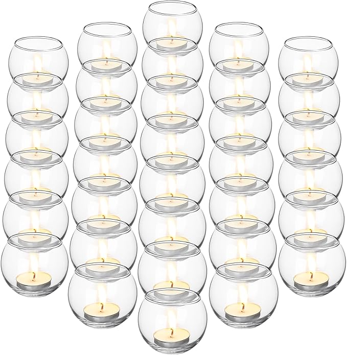 Uiifan 36 Pcs Clear Votive Candle Holder Bulk Glass Tea Lights Round for Wedding 1.97'' x 2.17'' Candle Jars Holder for Wedding Table Centerpiece Party Birthday Home Decoration