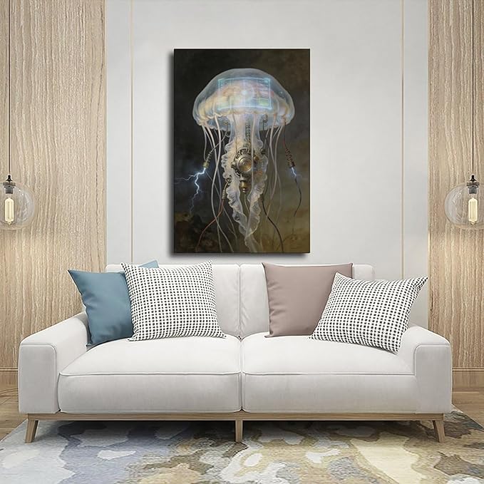Framed Fantasy Wall Art for Living Room TV Wall Futuristic Tech Inspired Home Decor 24x36inch(60x90cm)