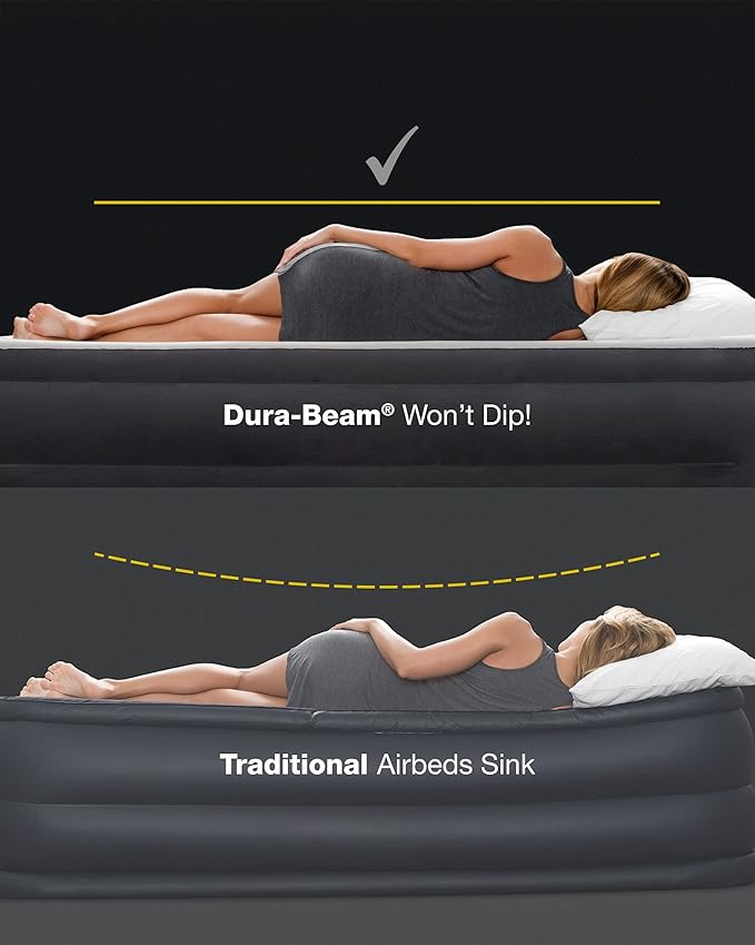 Intex 64758E Dura-Beam Standard Downy Air Mattress: Fiber-Tech, Full Size, 10in Bed Height, 600lb Weight Capacity, Pump Sold Separately