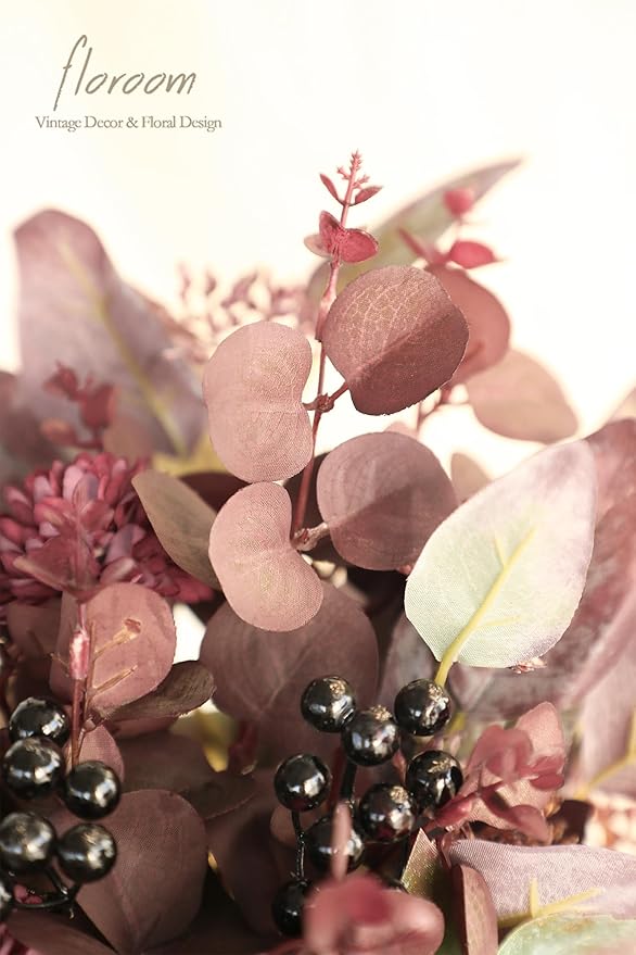 Floroom Artificial Greenery Stems Box Set, 36pcs with 5 Kinds of Faux Greenery Flowers Picks for DIY Bridal Bouquets Wedding Floral Arrangement Table Centerpieces, Burgundy & Mauve