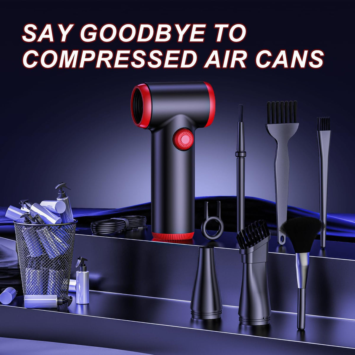 ATEngeus Compressed Air Duster, Stepless Speed Electric Air Duster, 100500RPM Cordless Air Duster with LED Light, Rechargeable Air Blower Replaces Canned Air, Keyboard Cleaner for Laptop, PC