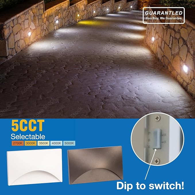 Step Lights Outdoor 6 Pack Arch, 120V 5CCT Selectable Stair Lights Indoor, Waterproof LED Deck Decor Hardwired Dimmable, Brown Finish Aluminum Outdoor Lighting, ETL Wet Rated