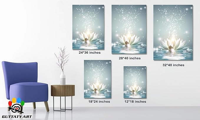 Zen White Lotus Flower Canvas Wall Art, Lotus Flower Pictures Bathroom Zen Print, Spiritual Water Lily Canvas Prints, Lotus Bloom on Water Poster, Zen Calm Relax Artwork for Yoga Spa Room 32x48 inch