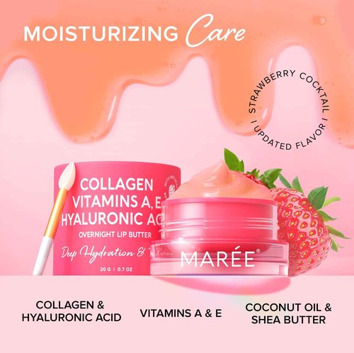 MAREE Bundle - Glycolic Acid Peel Pads, Lip Mask Under Eye Gels - Salicylic Acid, Marine Collagen & Hyaluronic Acid, Coconut Oil - Deep Cleaning Effect, Nourish & Hydrate Dry Lips, De-puff Eyes