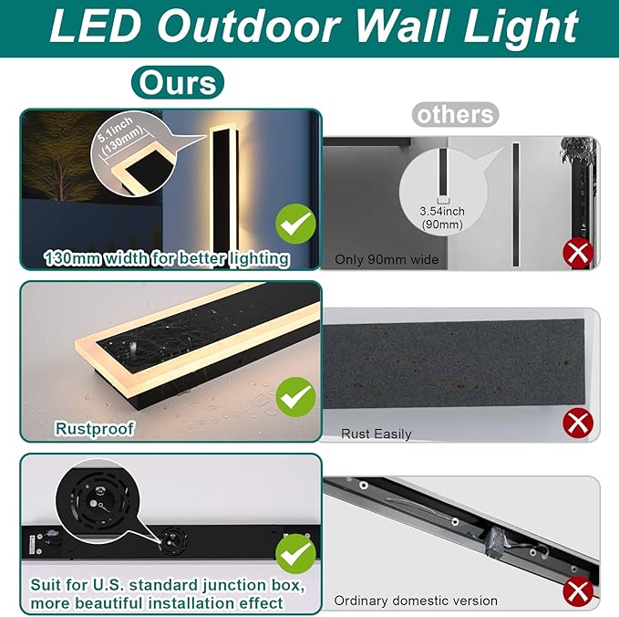 2 Pack Modern Outdoor Wall Lights for Patio,48 inch Long Outdoor LED Wall Lights,Dimmable LED Long Linear Exterior Lighting,Outside Linear Wall Light for Front Door,Garage,Enterway