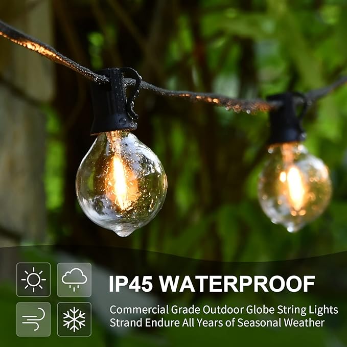 Vocevos LED Outdoor String Lights 60FT, Shatterproof Patio Hanging Lights Outside, Dimmable G40 Bulbs Waterproof Heavy-Duty Commercial Strand Decor for Bistro Café Party Wedding Porch Backyard