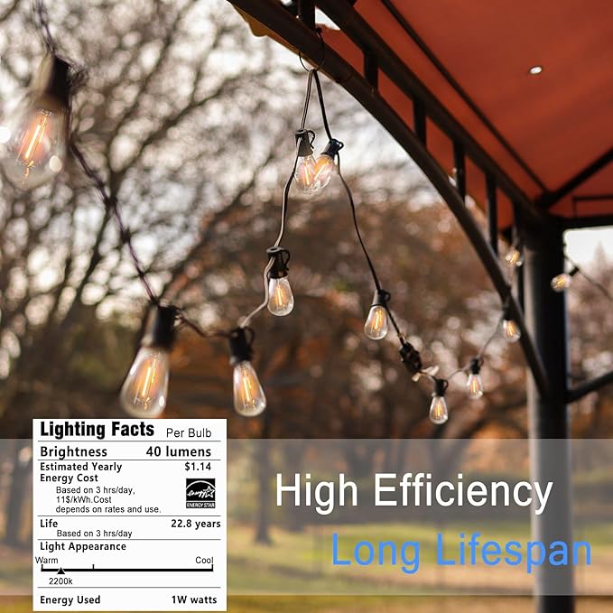 LED Outdoor Edison String Light 400FT Patio Lights with 200+8 Extral Shatterproof ST38 Vintage 2200K Bulbs Outside Lights Waterproof for Patio Porch Pergola Garden backyard,4Pack x 100FT Connectable