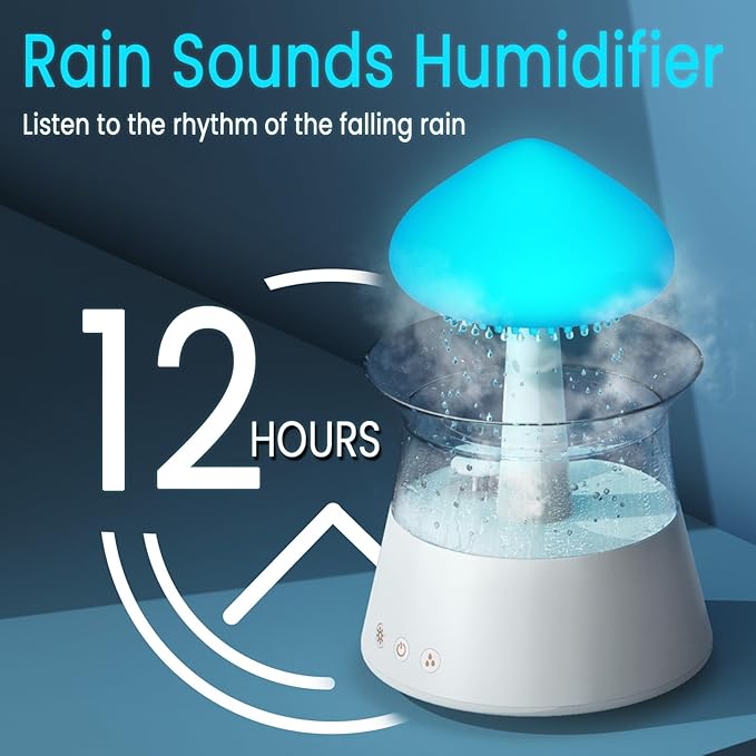 Diffuserlove Cloud Humidifier Rain Water Drip Diffuser Humidifier with Remote Waterfall Lamp Mushroom Humidifier Rain Sounds White Noise Humidifier Air Humidifiers for Bedroom Desk