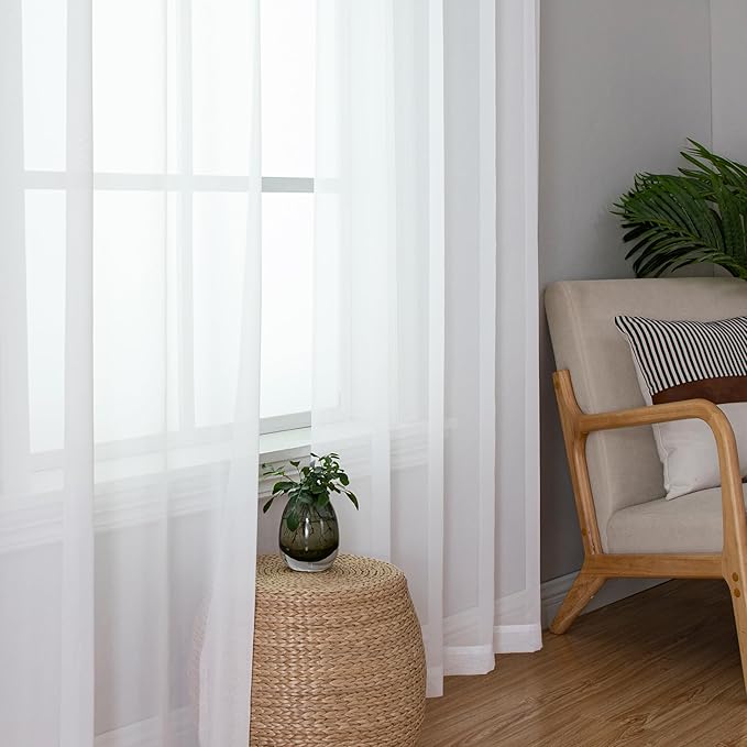 Aiyufeng Sheer Voile Window Treatment Rod Pocket Curtain Panels for Kitchen Bedroom Living Room Drapes Sunlight Filtering Privacy Semi Home Decor Assorted Colors Sizes (White, 40 W x 72 L)