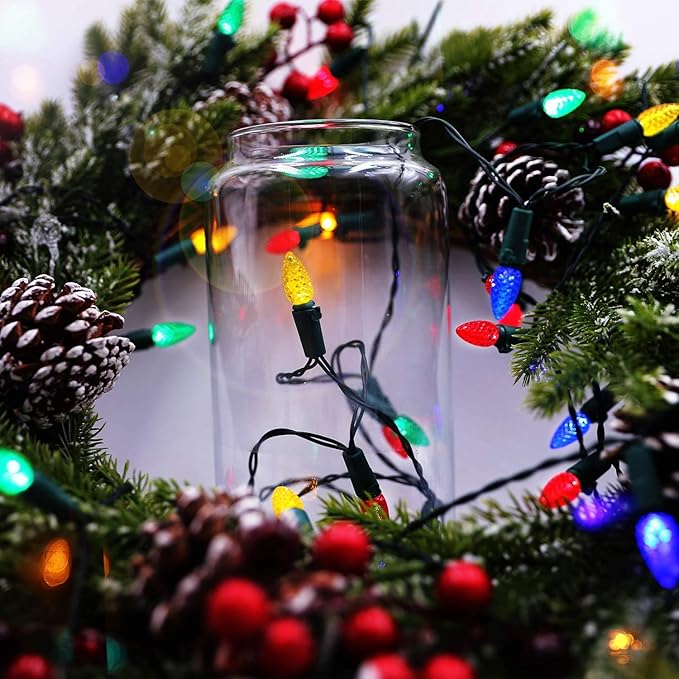 Battery Operated String Lights - 18ft 50 LED C3 String Lights Christmas Lights Battery Powered String Lights for Indoor Outdoor Christmas Tree Wreath Party Decoration, Waterproof, Multicolor 2Pack