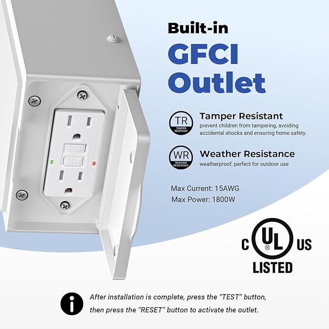 Outdoor Wall Light with GFCI Outlet, White 2-Pack Outside Lanterns for Porch Wall Mount, Dusk to Dawn Outdoor Lighting for House, Garage, Entryway, Doorway, Aluminum Waterproof and Anti-Rust