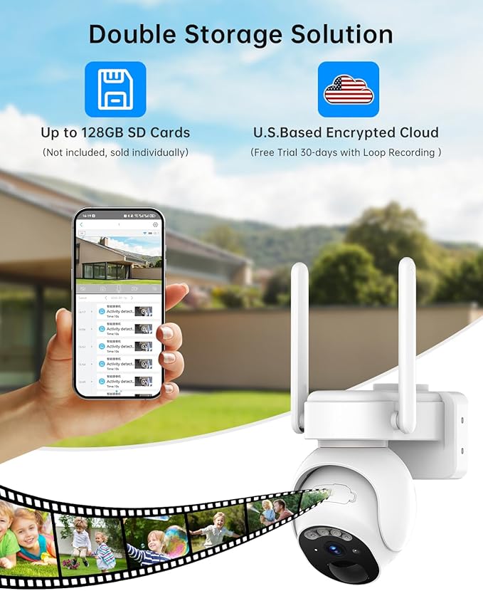 Solar Security Cameras Wireless Outdoor -2K WiFi Cameras for Home Security with Solar/Battery Powered,360° PTZ Solar Camera Outdoor Wireless, 2-Way Audio, Motion Alert, IP66