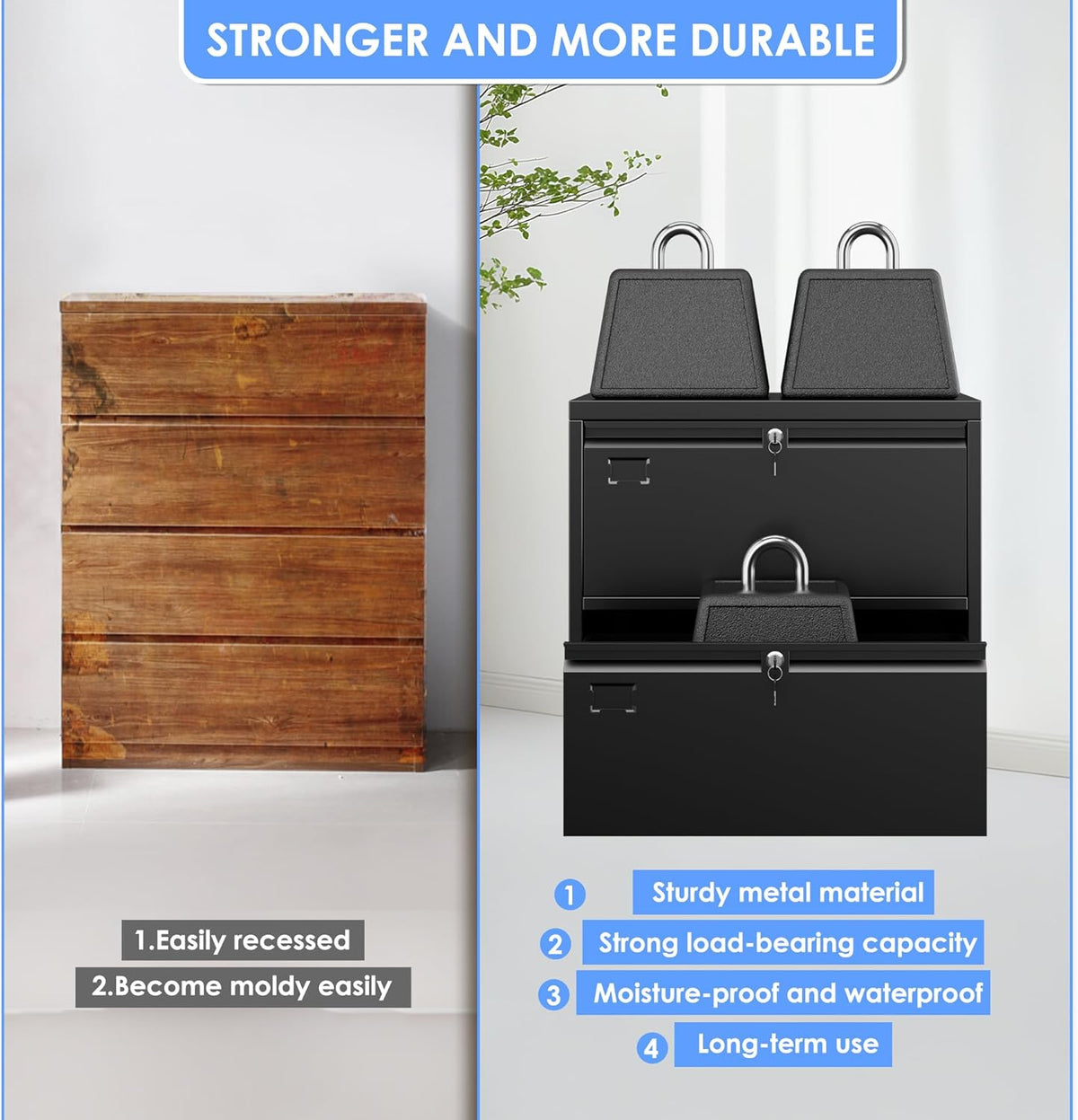 Aobabo 2 Drawer Wide Lateral File Cabinet, Metal Filing Cabinet with Lock, Suitable for Home Office School Hanging Files Letter/Legal/F4/A4 Size,Black,Required-Assembly,15.87" D x 28.94" W x 30.24" H