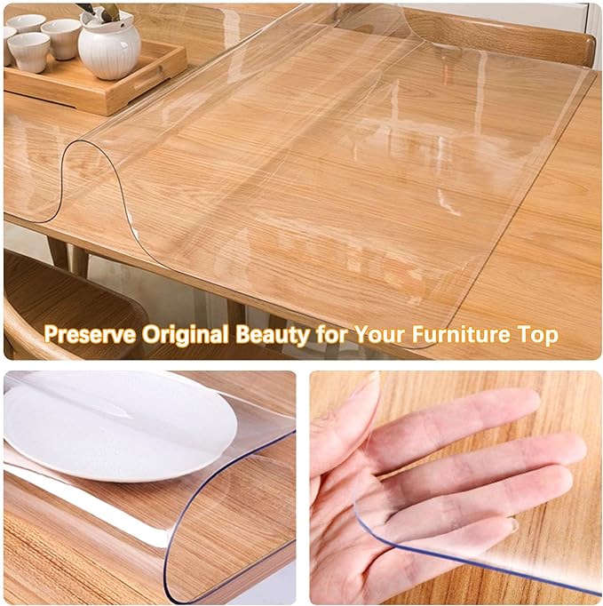 36 x 54 Inch Clear Plastic Dining Table Protector Tablecloth Desk Pad Mat Wooden Furniture Coffee End Office Conference Dinner Table Top Protection Countertop Cover Waterproof Rectangular PVC Vinyl