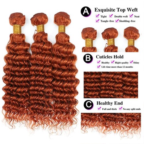Giginger Bundles Human Hair 16 18 20 inch Orange Deep Wave Bundles 350 Color Human Hair Unprocessed Quick Weave Soft Sewn In Hair Extensions for Black Women