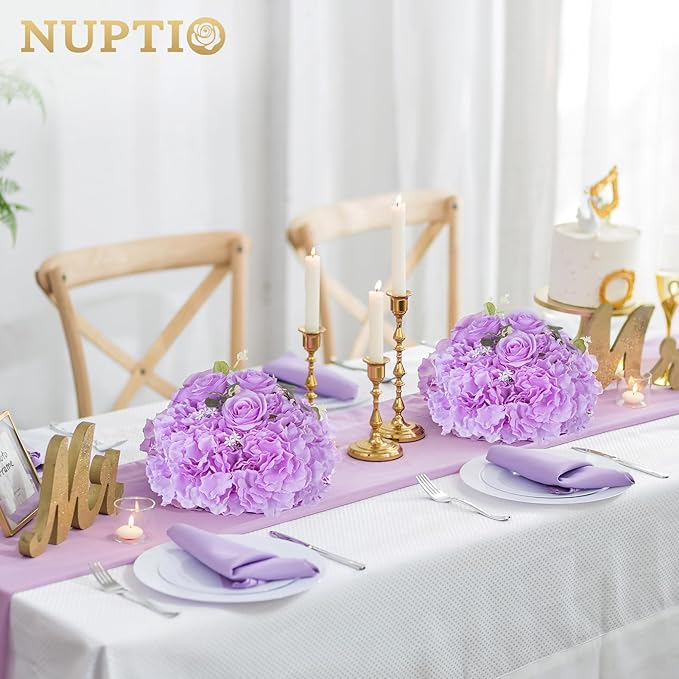 NUPTIO Flower Ball Arrangement Bouquet: 10 Pcs 11.8 inch Diameter Light Purple Rose Fake Flowers Balls for Wedding Centerpiece Decorations Artificial Flower Centerpieces for Tables