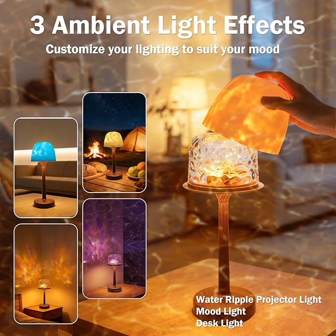Waterproof Shower Lamp Cordless, Rechargeable Shower Light with 16 Color Ocean Wave Lights Projector, Rechargeable Bathroom Lamp with Touch & Remote Control,Spa-Like Mood Light for Bathtub/Shower