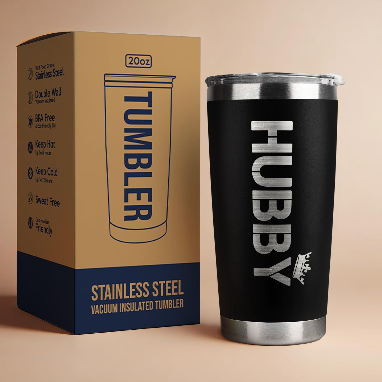 Gifts for Husband from Wife - Wedding Anniversary for Him, Valentines, Fathers Day, Birthday Gifts for Him - Present for Husband - Coffee Cup with Lid - 20 Oz Black Stainless Steel Tumbler