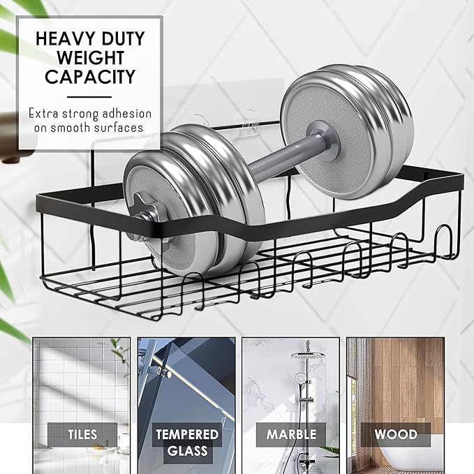 Clara Clark Bathroom Set - Sage Green Bathroom Accessories Set, 6PC Bathroom Accessory Set, Bathroom Sets with Adhesive Corner Shower Caddy Hanging, Toilet Brush, Trash Can & Soap Dispenser