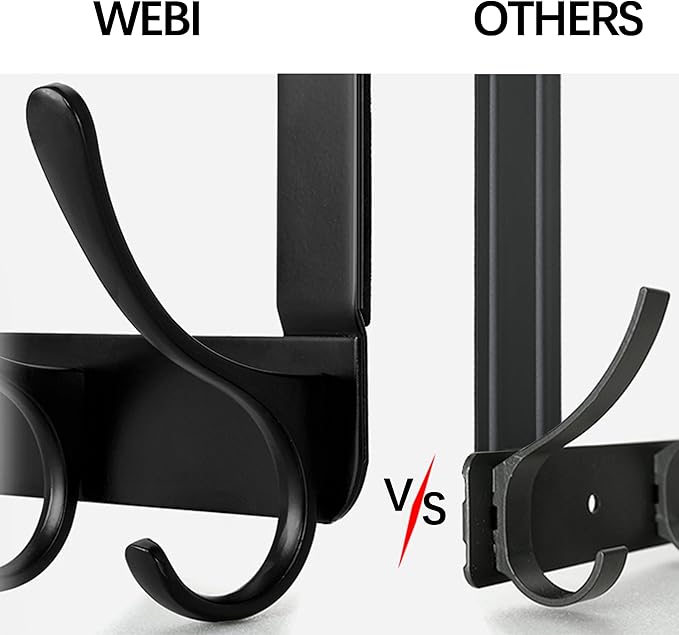 WEBI Over The Door Hooks for Hanging,Door Hanger,Over The Door Towel Rack Coat Rack Towel Hanger for Coats,Clothes,Bathroom,Black,2 Packs