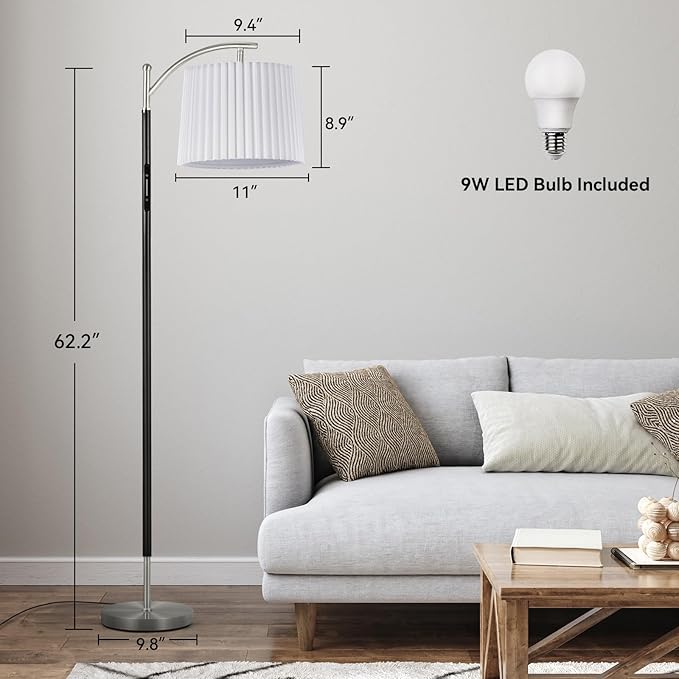 Etto Floor Lamp, LED Floor Lamp with APP & Remote & Touch Control, Stepless Color Temperatures and Brightness, Tall Standing Lamp with Pleated Lampshade for Living Room, Bedroom, Office(Nickel)
