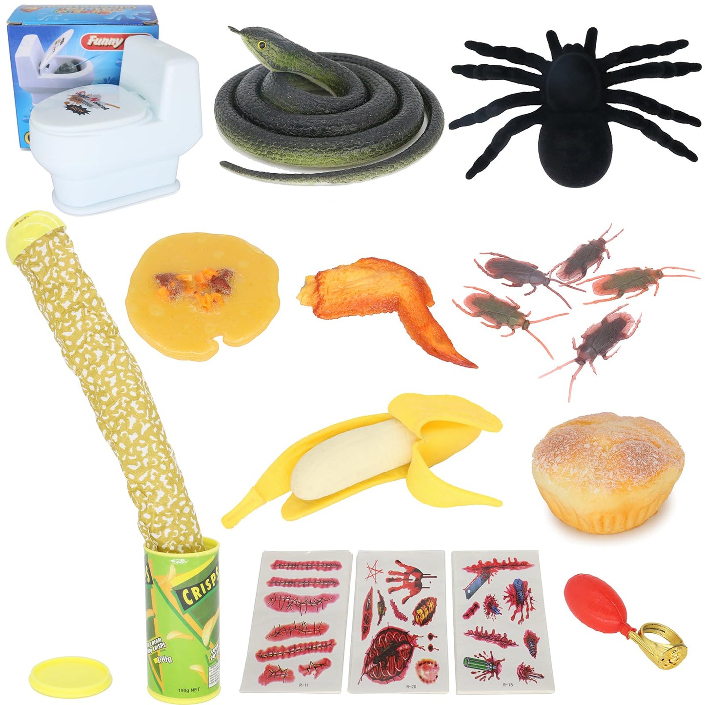 SOBIVA Prank Kit, Prank Stuff Including Prank Toys and Game, Snake in Can, Prankster Box for Kids and Adults, Total 11 Pack Joke Toys