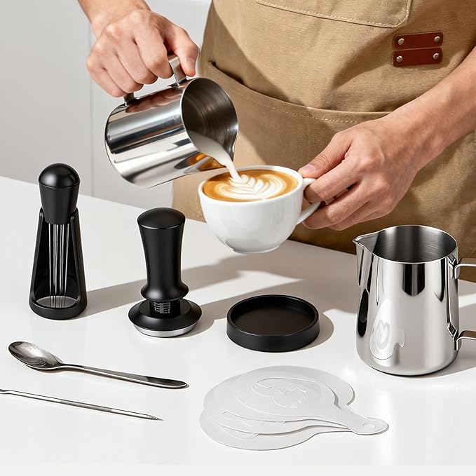51mm Espresso Tamper Kit - 22 Pcs Barista Tools Set with Espresso Press Tool, Coffee Tamper, Milk Jug, Mat, Stencil & More for Professional Coffee Making