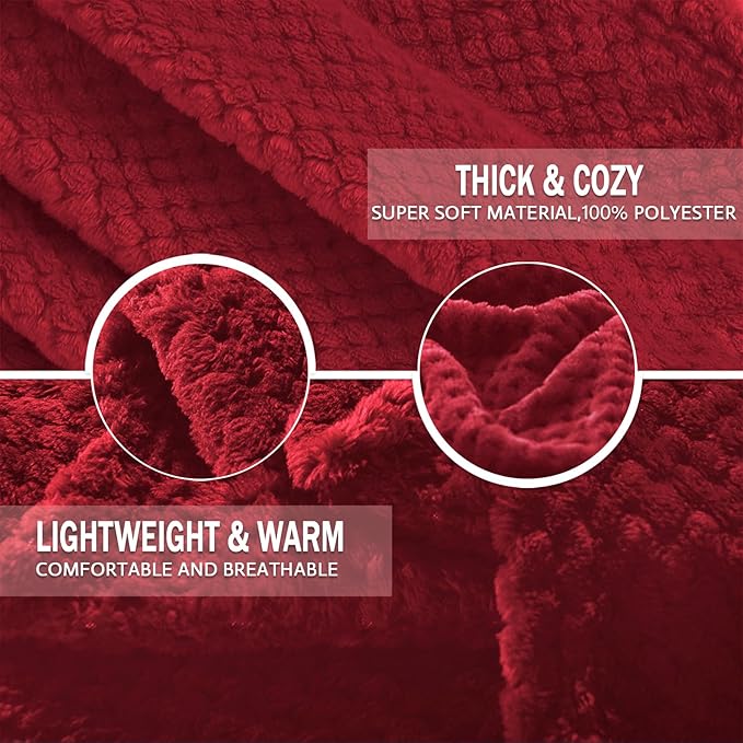 Exclusivo Mezcla Fleece Bed Blanket Twin Size, Super Soft and Warm Blankets for Couch, Sofa and Bed Waffle Textured, Cozy, Fuzzy and Lightweight (Deep Red, 60x80 inches)