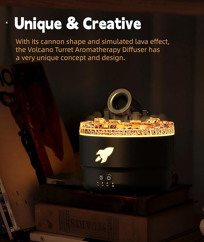 Aromatherapy Diffuser Humidifiers, Volcano Turret Creative Smoke Rings Humidifiers with Color LED Light, Ultra Quiet Cool Mist Essential Oil Diffuser for Bedroom Home Office