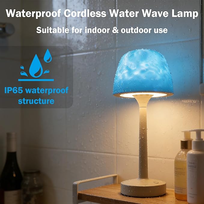 Waterproof Shower Lamp Cordless, Rechargeable Shower Light with 16 Color Ocean Wave Lights Projector, Rechargeable Bathroom Lamp with Touch & Remote Control,Spa-Like Mood Light for Bathtub/Shower