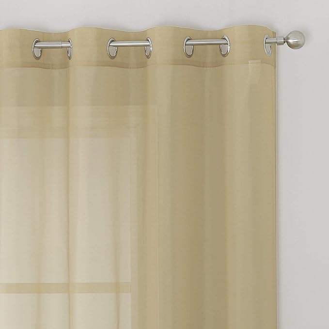 KEQIAOSUOCAI Tan Sheer Voile Window Treatment Grommet Top Curtain Panels for Bedroom and Living Room (54 x 63 inches Long, Set of 2)