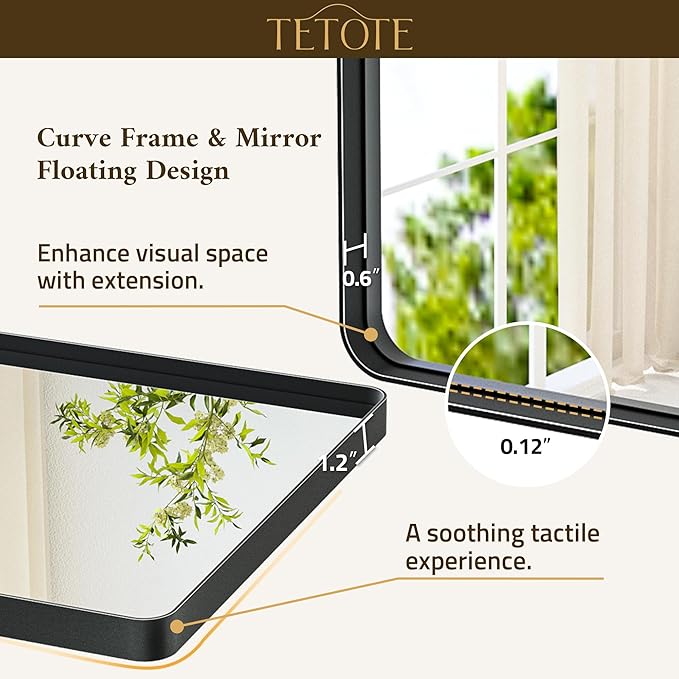 TETOTE Black Mirror 16 x 20 Matte Black Metal Framed Bathroom Mirror, Tempered Glass, Modern Farmhouse Wall Mounted Mirror for Decorative(Horizontal/Vertical)