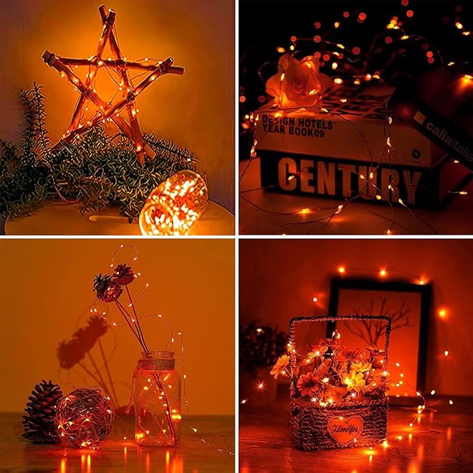 RUICHEN Plug in Fairy Lights with Switch, Waterproof 66 Ft 200 LED Silver Wire Starry String Firefly Lights for Bedroom, Patio, Garden, Balcony, Dorm, Orange