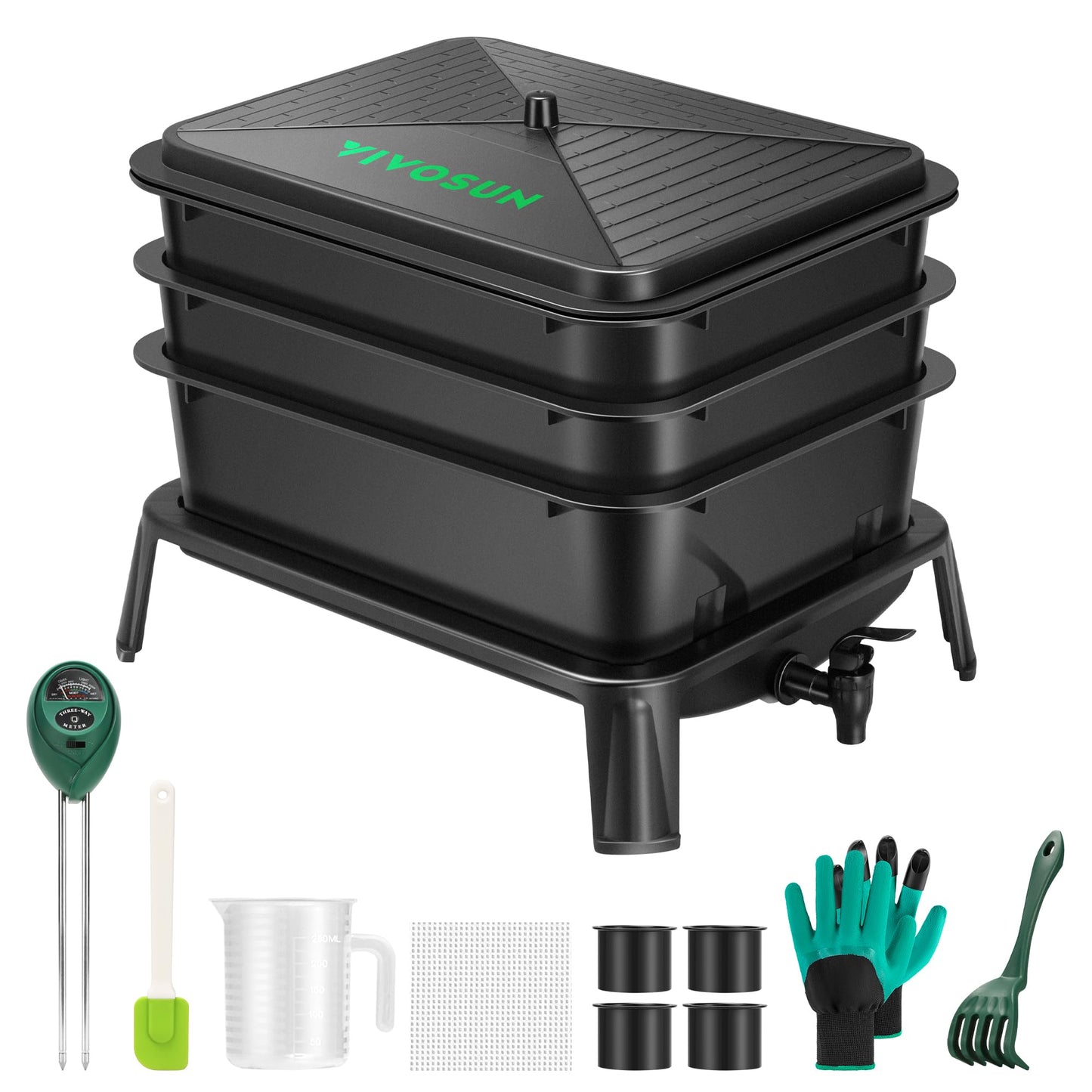 VIVOSUN 3-Layer Worm Compost Bin, 30L Worm Composter, Easy Setup Inclusive Worm Farm Kit for Recycling Food Waste