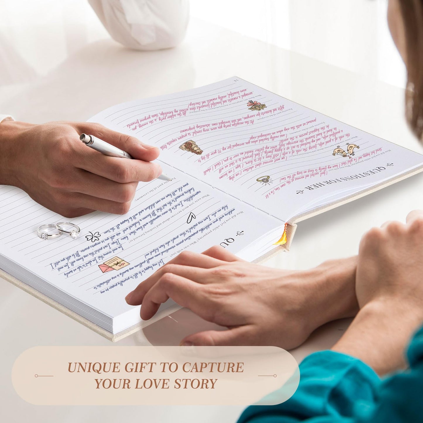 Lanpn Wedding Anniversary Journal Book Memories of Us, Linen Dating to 70th Wedding Scrapbook Notebook Memory Book, Newlywed Marriage Couple Anniversary Journal Bridal Shower Gifts (Beige, 190 Pages)