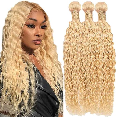 Fabimiya 16 18 20 Inch Bundles Human Hair Blonde 613# Jerry Curly Human Hair Bundles Unprocessed Soft Sewn In Hair with Double Weft for Black Women