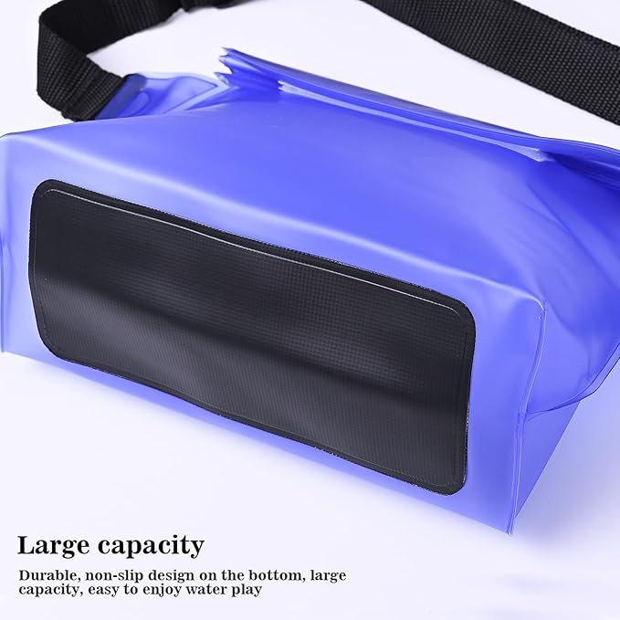Queday 3-Pack Waterproof Pouch with Waist Strap, Screen Touchable Dry Bag with Adjustable Belt for Phone Valuables for Swimming Snorkeling Boating Fishing Kayaking Blue Pink Blue