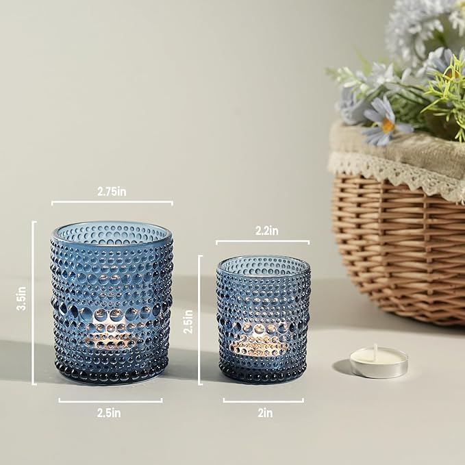 12 Pack Large Votive Candle Holders, 2.7 * 3.5in Blue Tea Light Candle Holder for Votives, Tealights & Pillar, Glass Candle Holders for Table Centerpiece Wedding