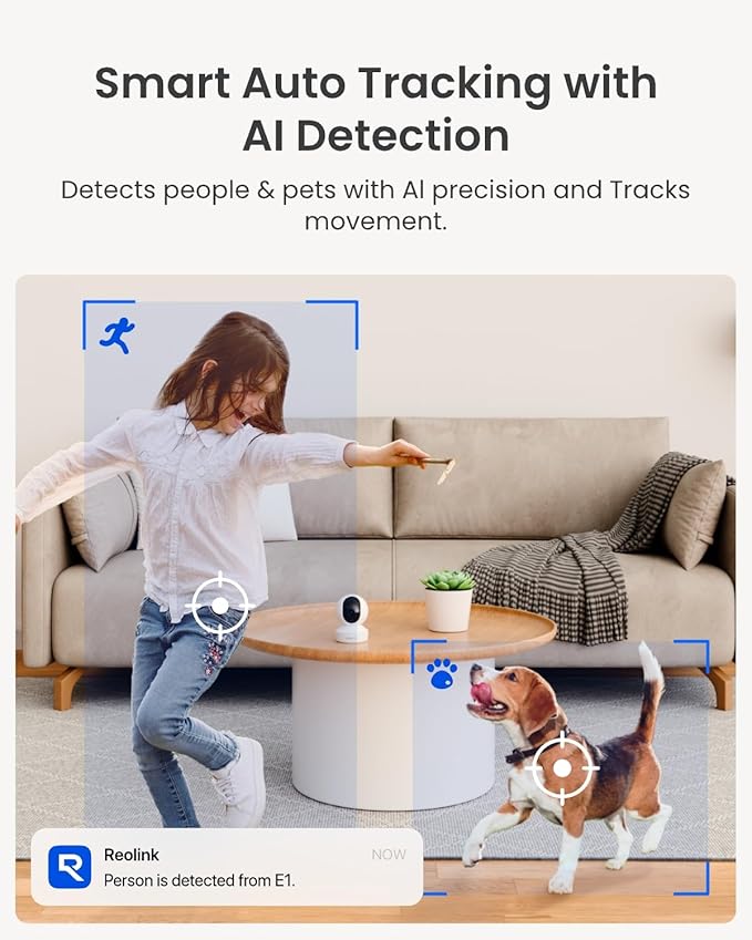 REOLINK 4MP 2K Indoor Camera E1, Plug-in Wireless WiFi 6 Security Camera, 360 Degree Pet Camera with Phone app, Baby Monitor with Person/Pet/Cry Detection, Night Vision, 2-Way Talk, Local Storage