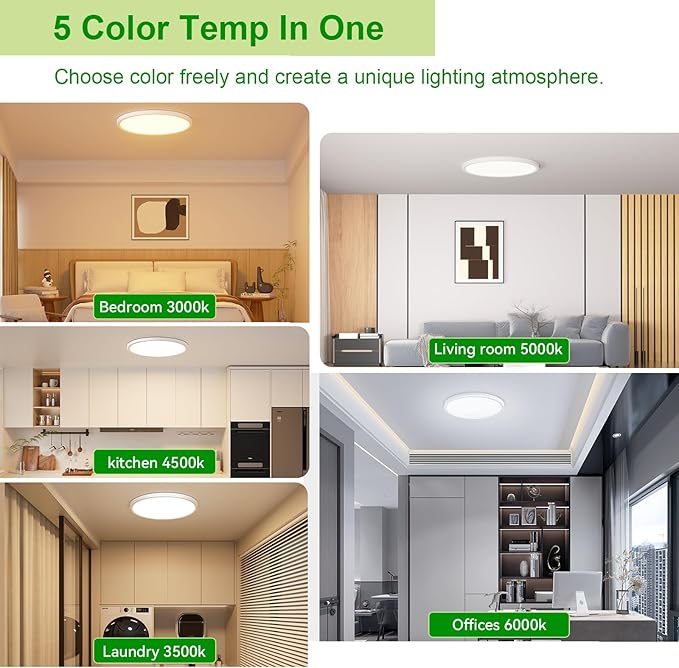 hunhun 6 Pack 3200lm LED Flush Mount Ceiling Light 12 Inch, 5CCT Adjustable,Super Slim 0.87 inch led Ceiling Light Fixture for Bedroom, Living Room, Dining Room (White, 6-Pack)
