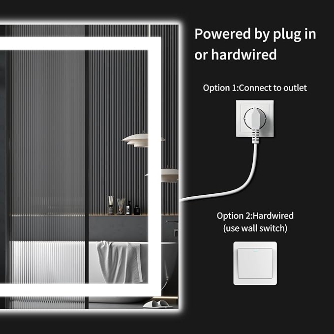 40"x32" LED Bathroom Mirror with Lights, Dimmable, Anti-Fog, Lighted Bathroom Vanity Mirror for Wall, Backlit + Front Lit, Memory Function, Shatter-Proof, Tempered Glass