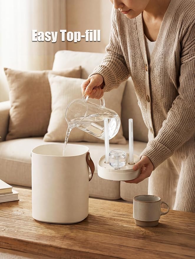 Humidifier for Bedroom, 2L Cool Mist Humidifier with Essential Oils Diffuser and Nightlight, Top Fill Humidifiers for Home, Auto Shut-Off, Carry Handle, Quiet Easy to Fill & Clean for Home
