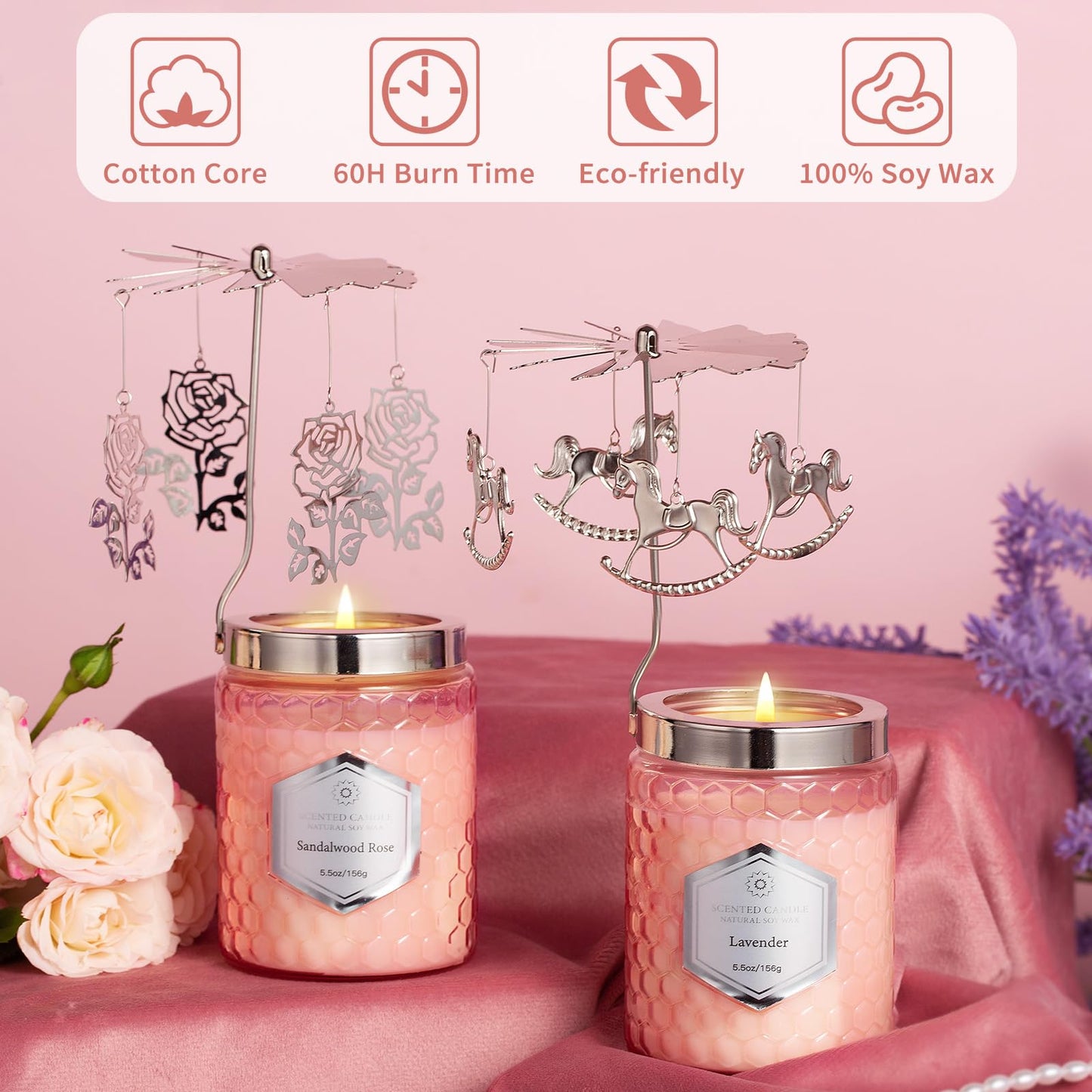 Gifts for Women, 5.5 oz * 2 Scented Candles, Birthday Gifts for Mom Daughter Sister Wife, Unique Gift for Women Rotatable Scented Candles Gift for Mother's Day，Anniversary