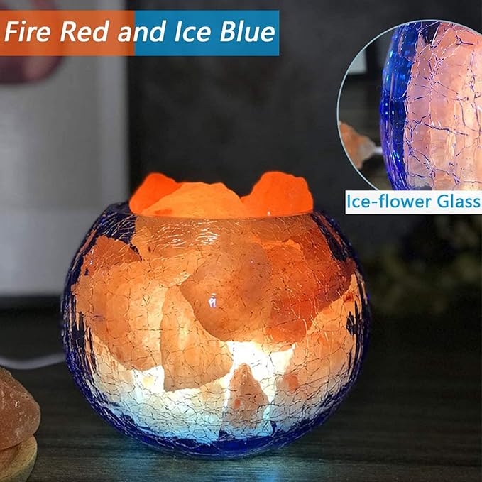USB Himalayan Salt Lamp, Salt Rock Lamp with Natural Salt Chunks Bring Visual Impact of Ice and Fire to you, Used for Desk, Bedroom, Living Room and Gift - Color Changing + Warm Light Mode
