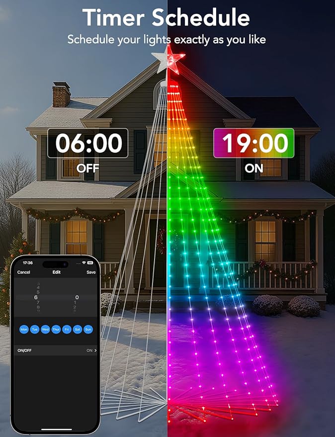 8 FT 340 LED Smart Christmas Trees Clearance Outdoor, Prelit Cone Tree with 16 Million DIY RGB LED Light Show, Lighted Artificial Tree with Remote APP Control Music Sync for Xmas Outdoor Decorations
