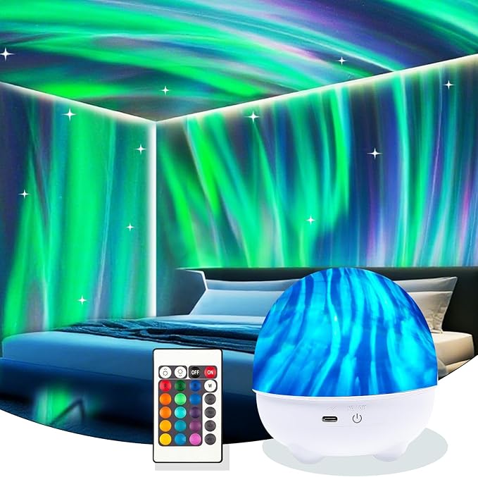 Northern Lights Projector,16 Colors Rechargeable Ocean Waves Night Light,Remote Shower Lamp for Meditation Relaxation,Cute Home Decor Aesthetic,Teen Girls Boys Gifts,Christmas Birthday,Cool Stuff