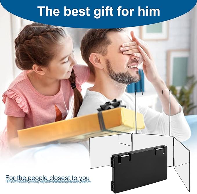 3 Way Mirror for Self Hair Cutting,360 Haircuts Men for Barber Use Tools,to See Back of Head,Tri Fold Mirror with Portable Height Adjustable Telescoping Hooks (6.7" x 10.8")