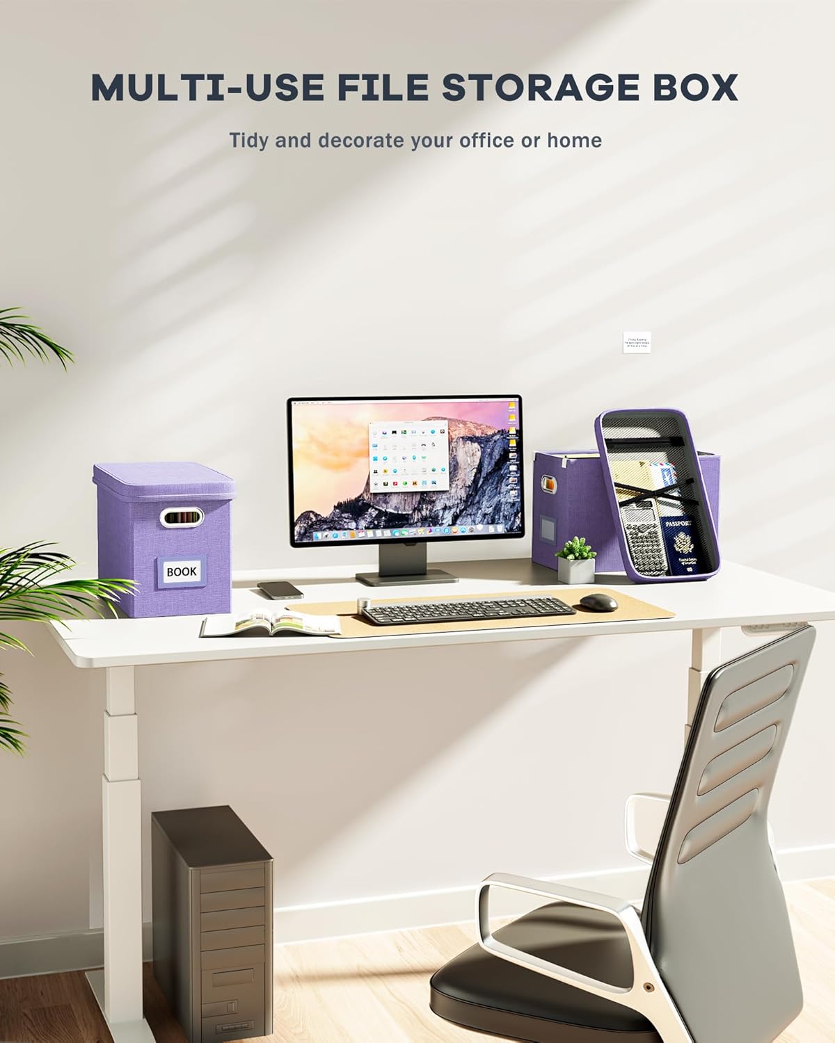 Oterri File Organizer Box with Lid, Hanging Filing File Box with Mesh Pocket, Document Organizer Box for Letter Files, Portable Storage Box with Smooth Sliding Rail for Office&Home (1 PCS, Lavender)