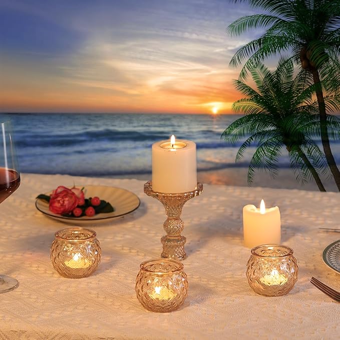 DARJEN Gold Votive Candle Holders Set of 24- Round Glass Candle Holders Bulk for Table Centerpiece, Tea Lights Candle Holders for Wedding Shower, Party, Home Decor